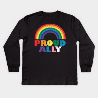 Vintage Proud Ally Gay Pride LGBT Pride Month Kids Long Sleeve T-Shirt